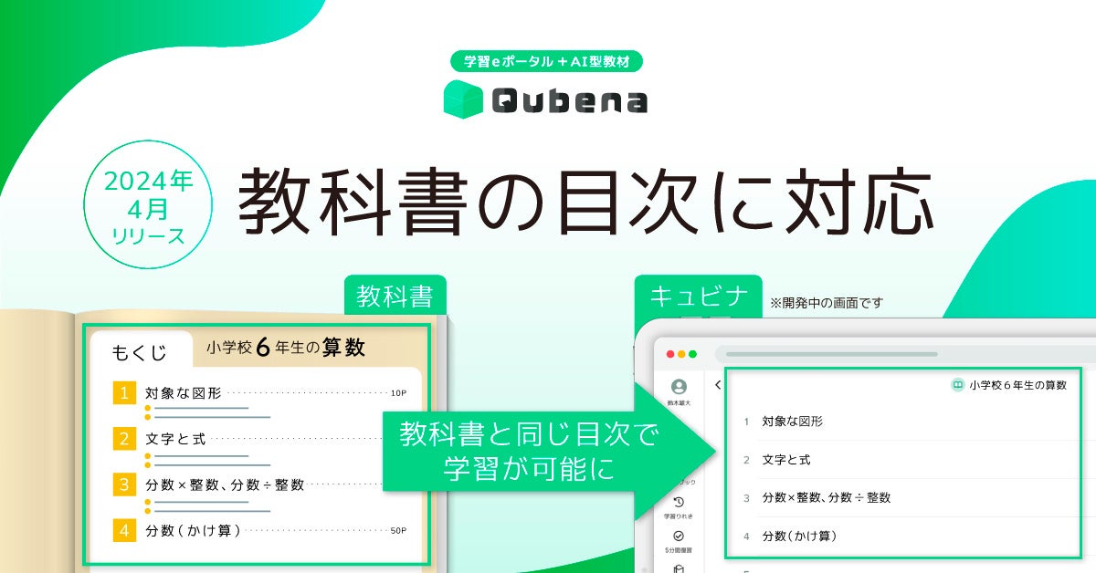 学習eポータル＋AI型教材「Qubena (キュビナ) 」2024年4月より各
