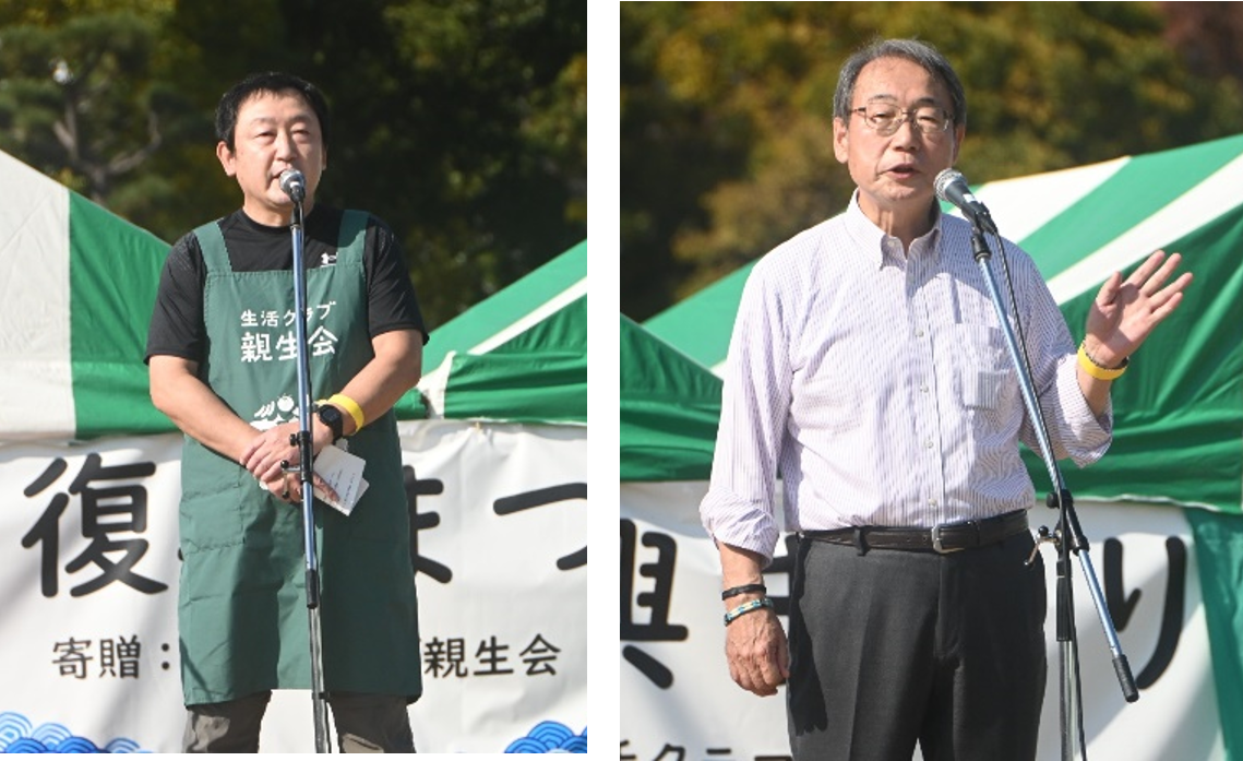 宮城県・南三陸町の生産者、丸壽阿部商店（左）や同東松島市の生産者、高橋徳治商店（右）の代表からのメッセージも。