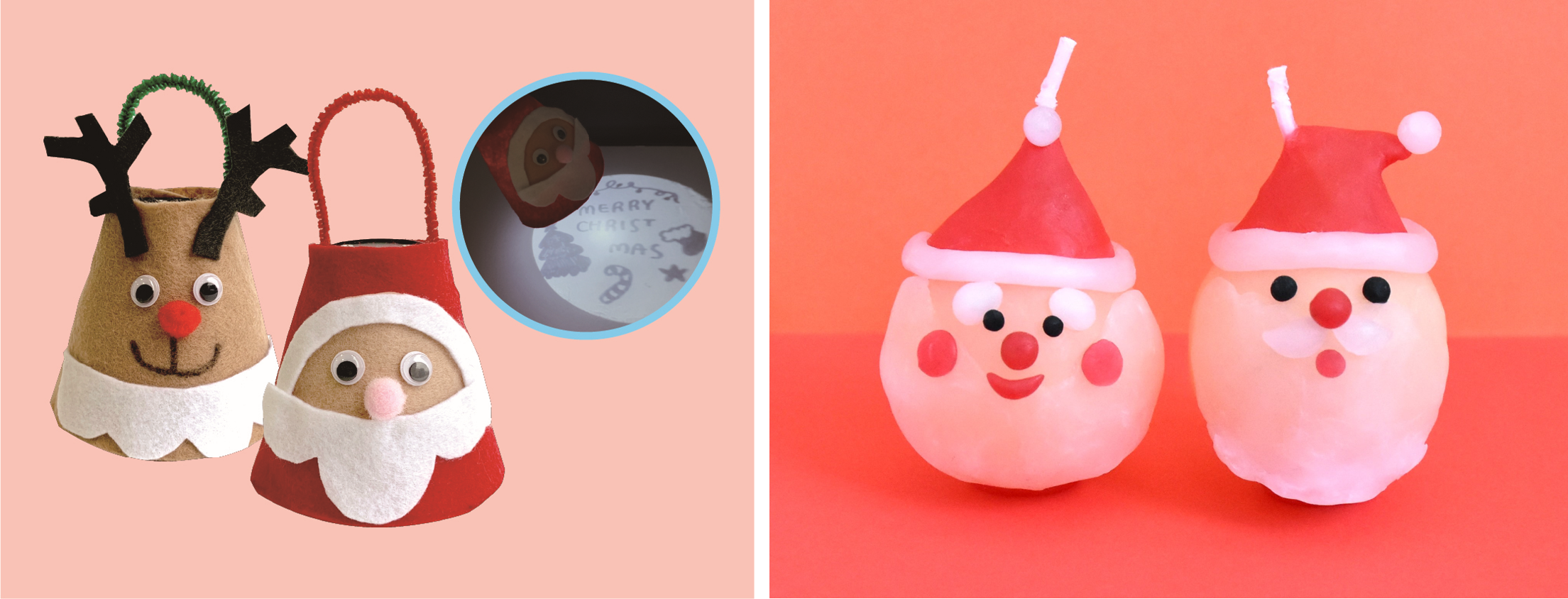 左：トリックライトをつくろう　右：サンタさんのキャンドルをつくろう