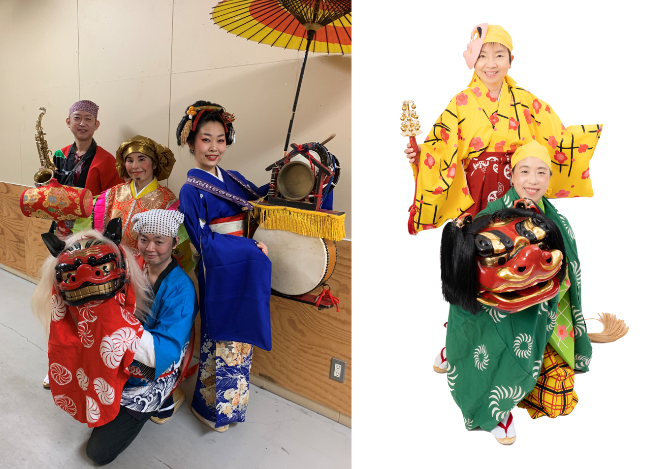 左：ちんどん獅子舞　右：寿獅子舞梅の会