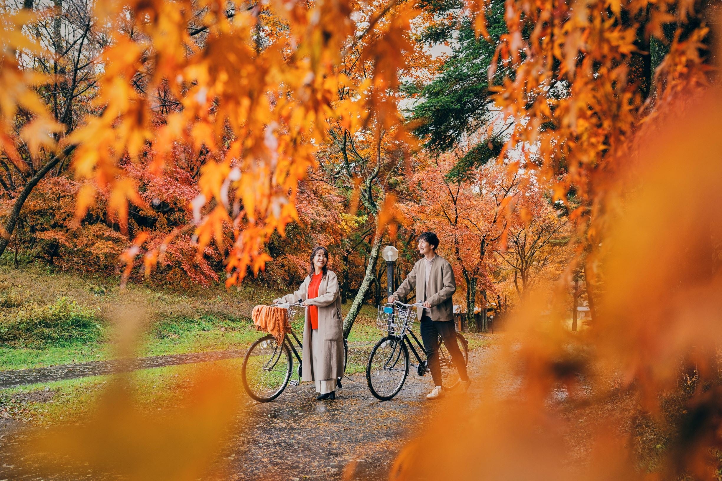 紅葉の中をサイクリング