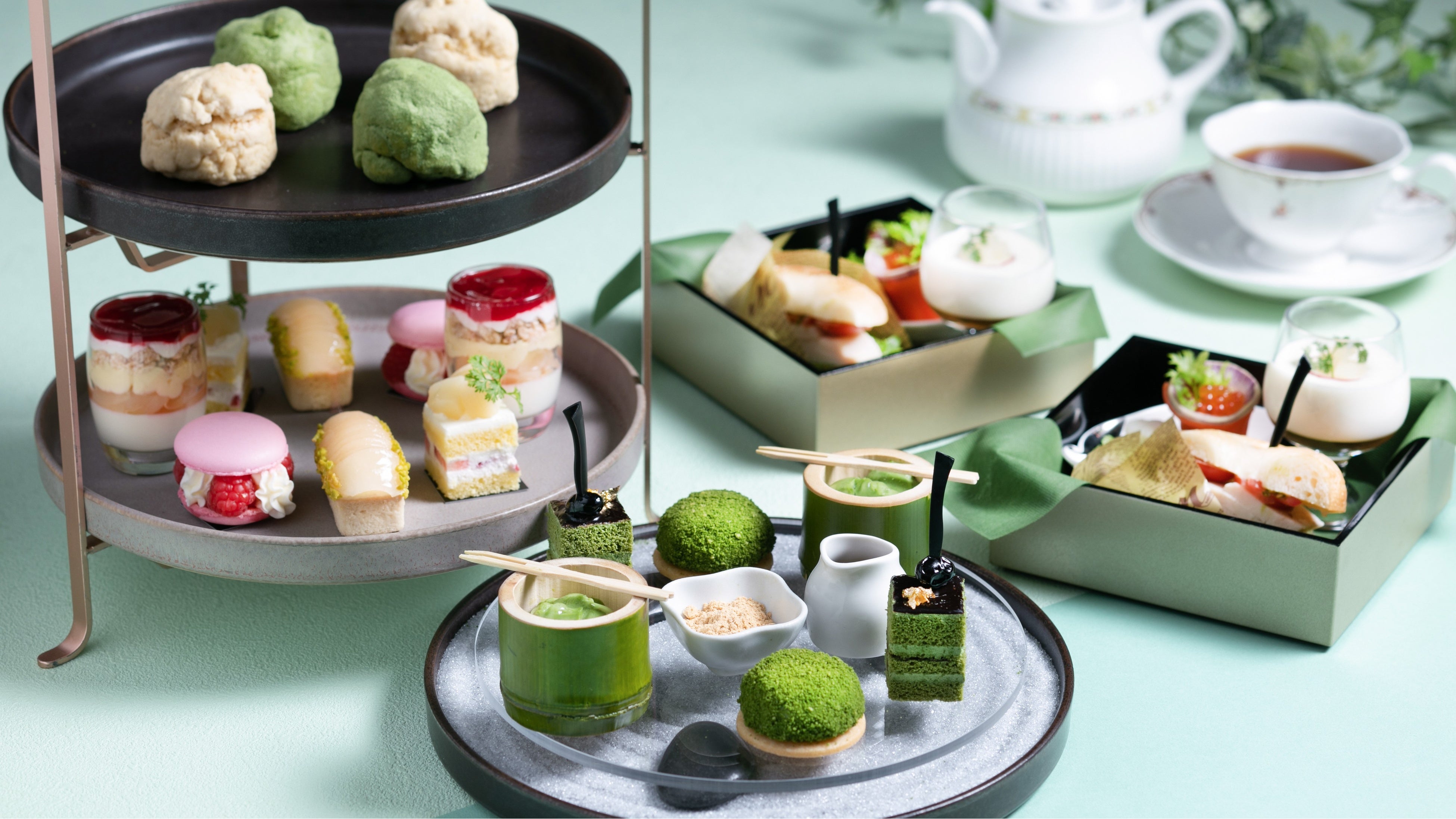 抹茶と桃のアフタヌーンティーイメージ