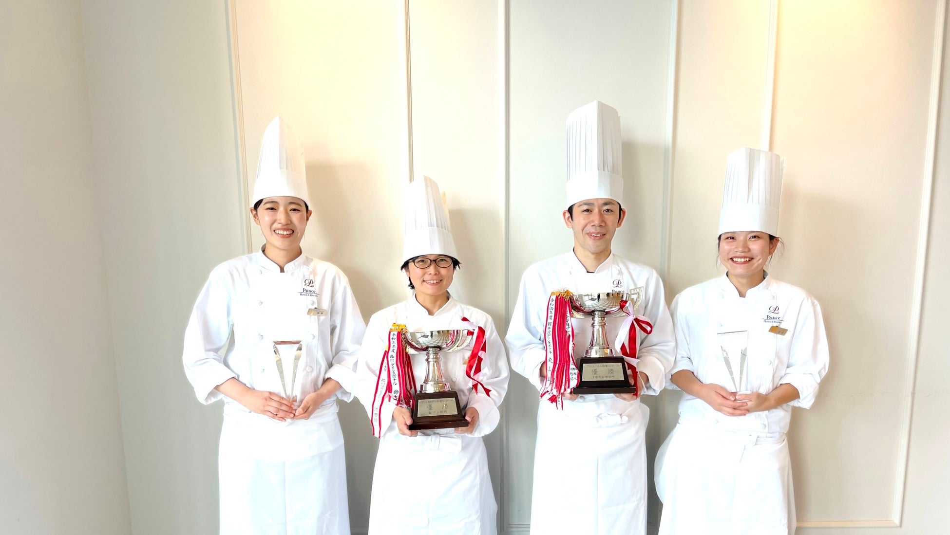 左から製菓 齋藤、製パン 粟、西洋料理 寺迫、日本料理 安田