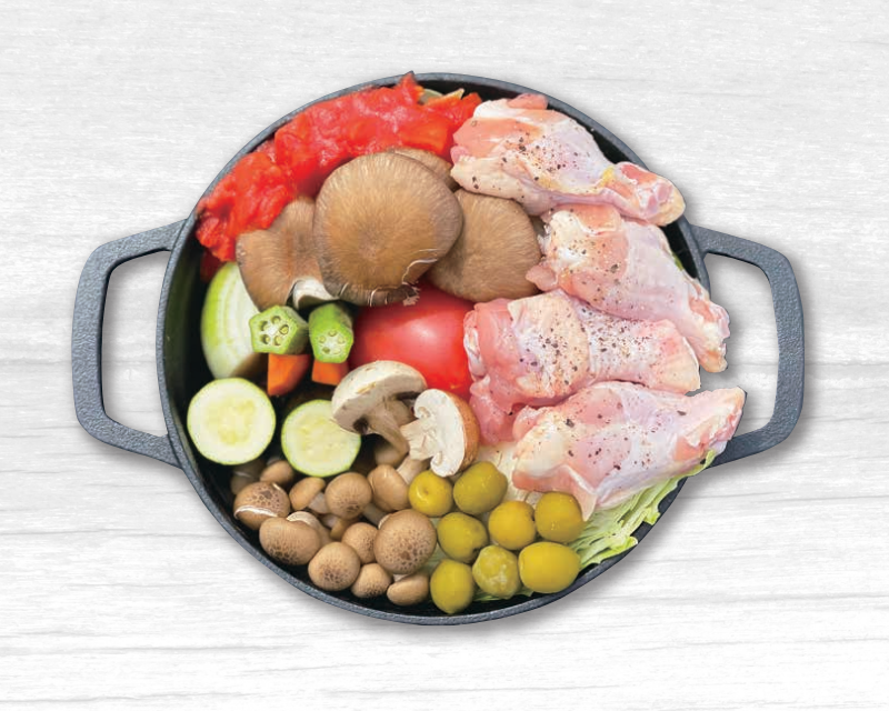 「泉州野菜と備中高原鶏のオリーブトマト煮込み 〆は中華麺」イメージ