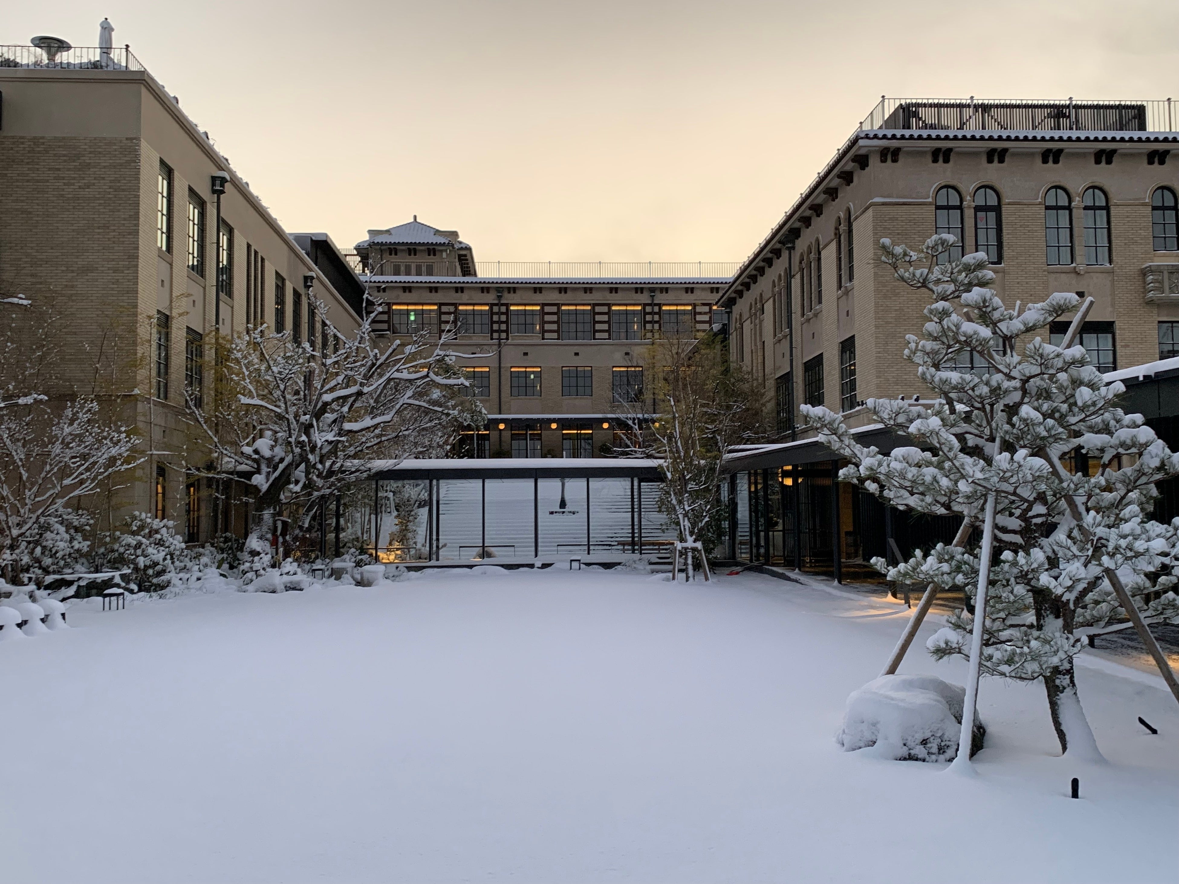 雪化粧のホテルは息をのむ美しさ