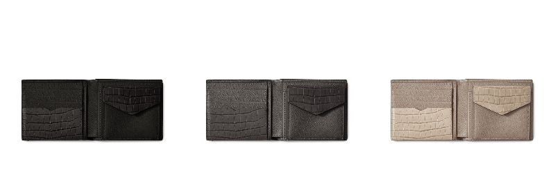 ノブレッサレザーとエンボスクロコレザーの上質な光沢の ノブレッサレザーとエンボスクロコレザーの上質な光沢の