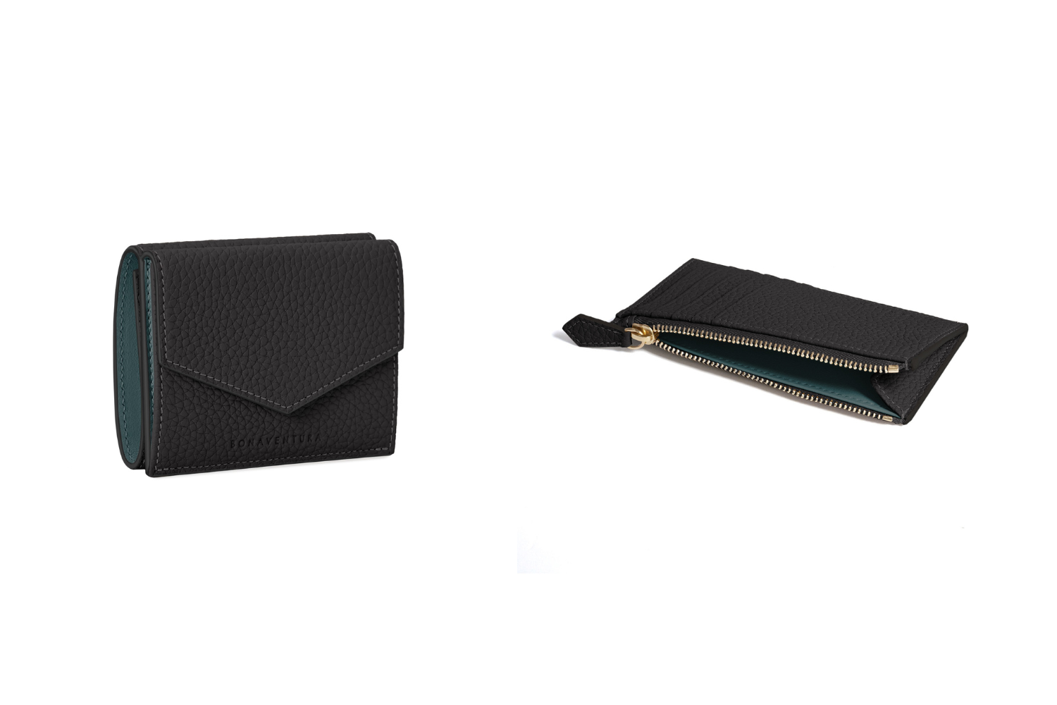 ボナベンチュラ シュリンクレザー スモールウォレット ブラック 人気のミニ財布に新色【ブラック×グリーン】が新登場。2つ折りと3