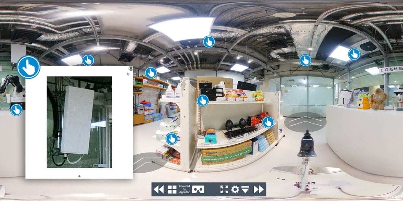  AGVが自動取得した動画から生成された360°実写VRマップイメージ。クリックで点検対象機器などの画像も表示。