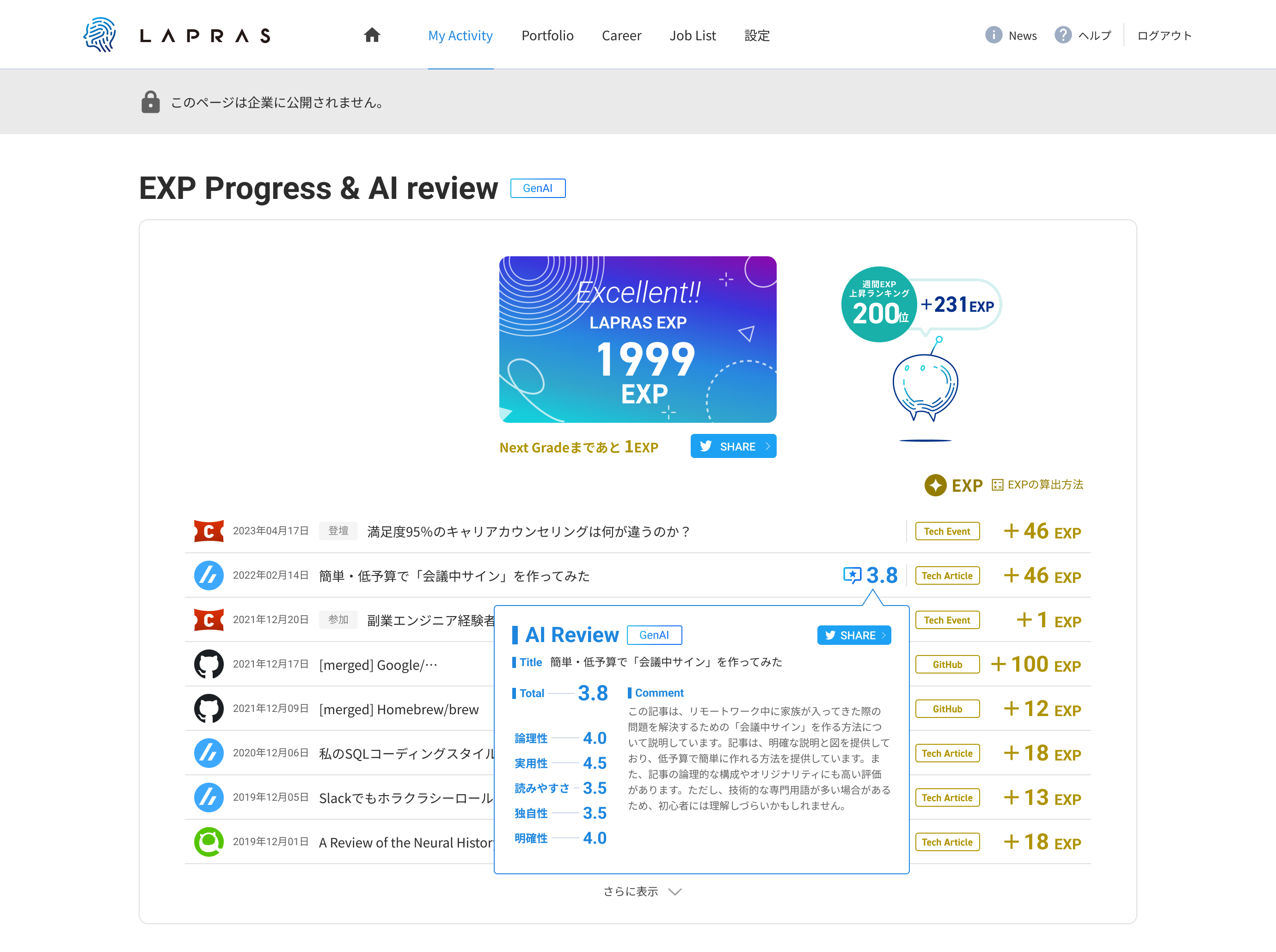 LAPRAS内でのAIレビューのイメージ