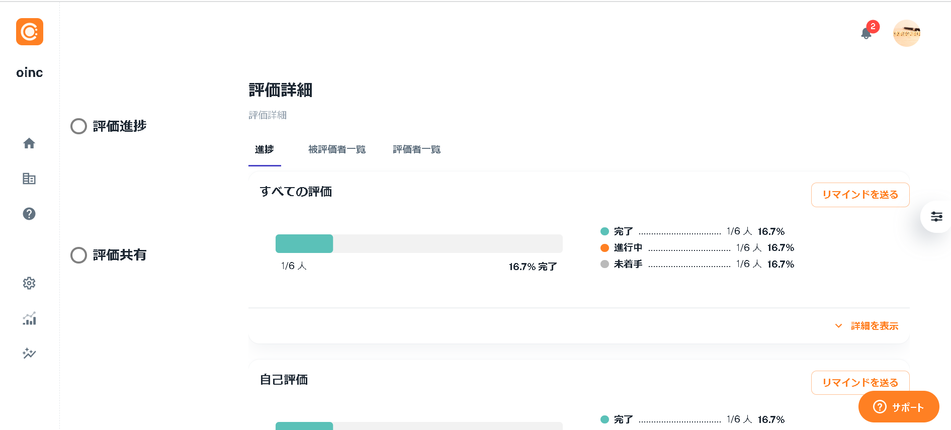 評価シート未提出者に対してリマインドが可能に