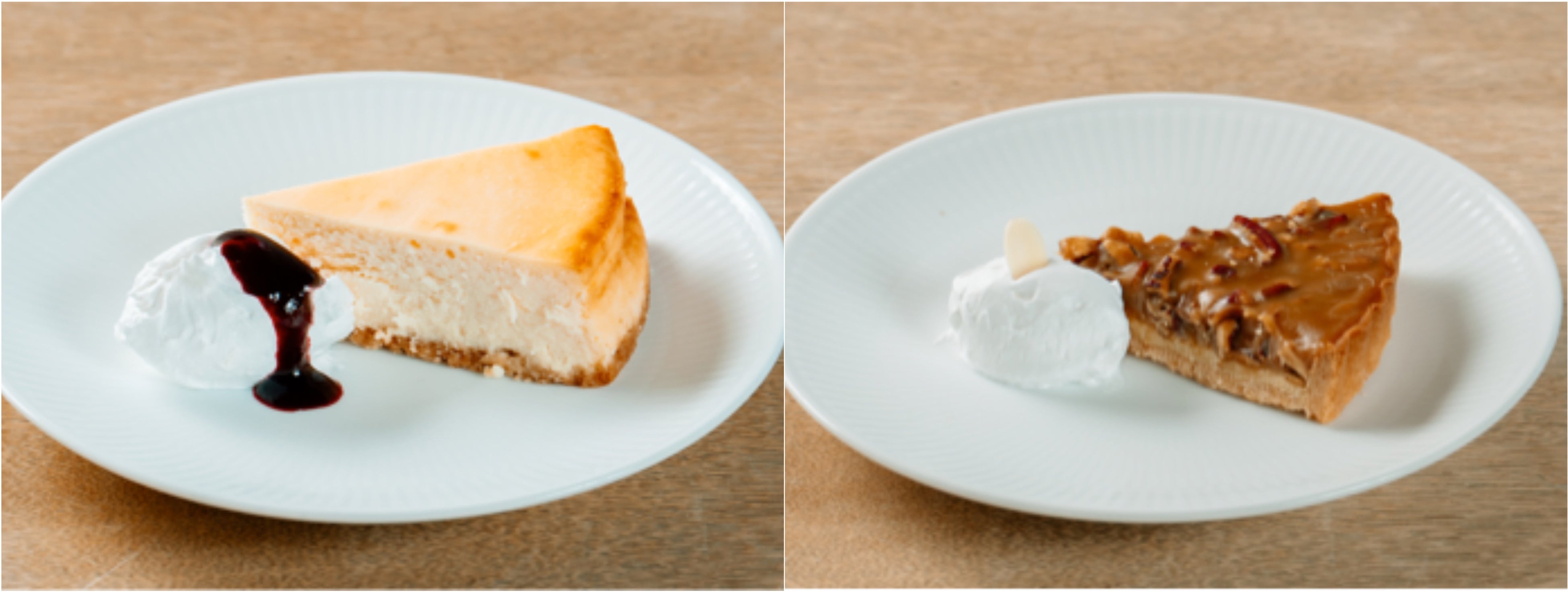 （左から）ベイクドチーズケーキ、ナッツのタルト