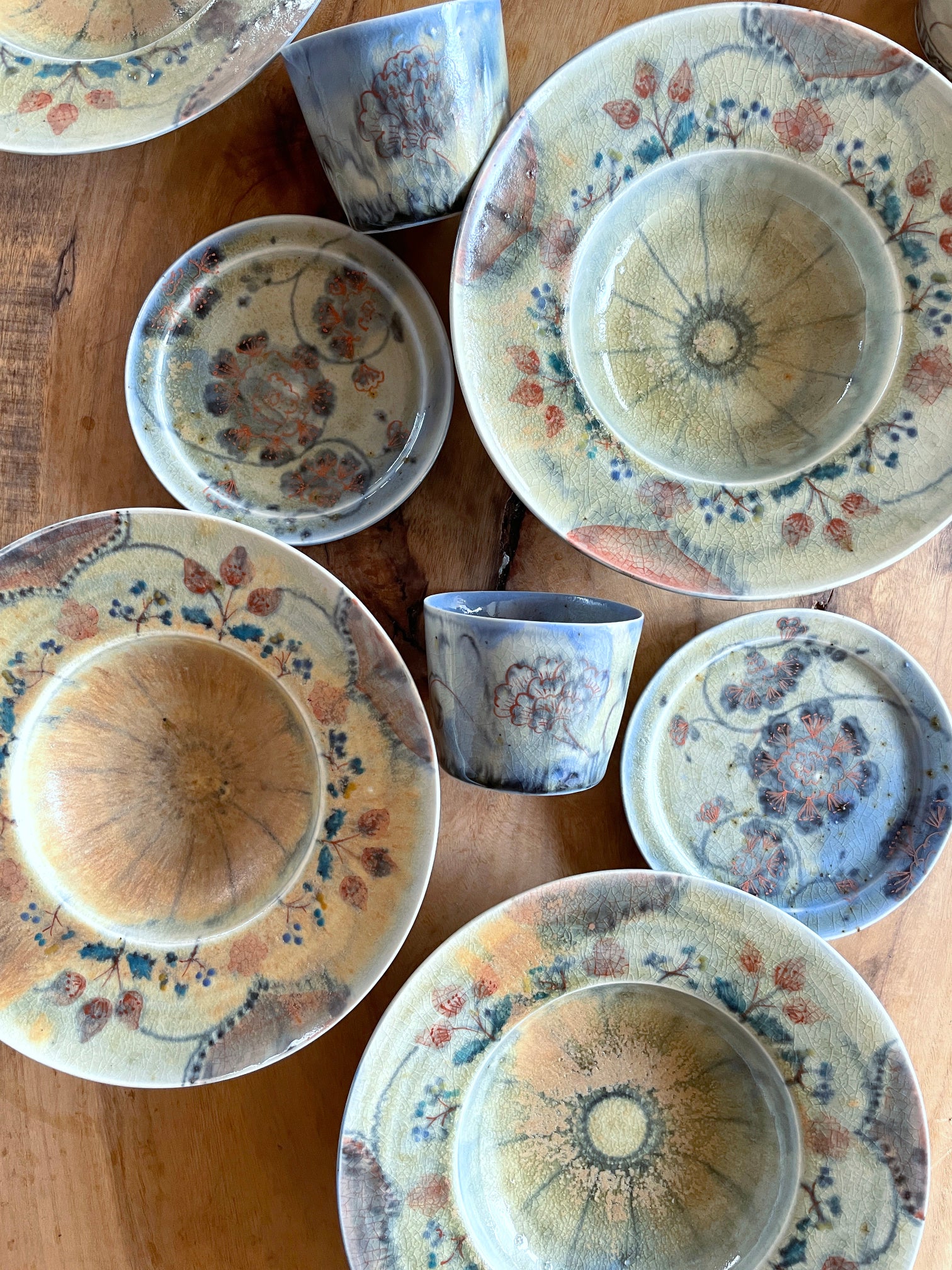 京焼 陶あん窯  高台皿  柄違い5個セット♡未使用品 25003-1706-