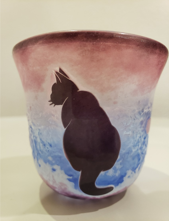 猫と桜柄5色使い4層被せぐい吞み