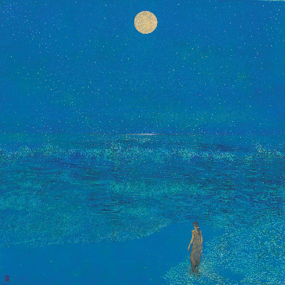 福王寺一彦、【星降る海に】、希少な額装用画集より、新品額装付 福王寺一彦、【星降る海に】、希少な額装用画集より、新品額装付