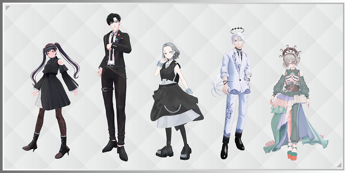 左から：彩千華(さちか)、鳳蝶(あげは)、風璃(ふうり)、龍青(りゅうせい)、瑚紅姫(ここひめ)