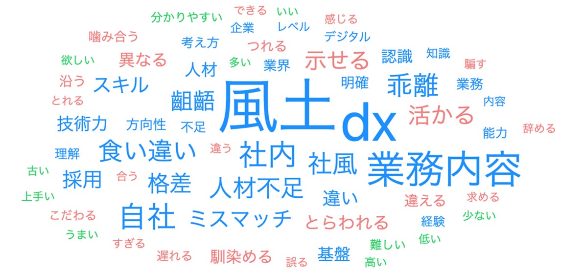 図1:DX人材採用のミスマッチの詳細理由(自由記述のテキストマイニング)