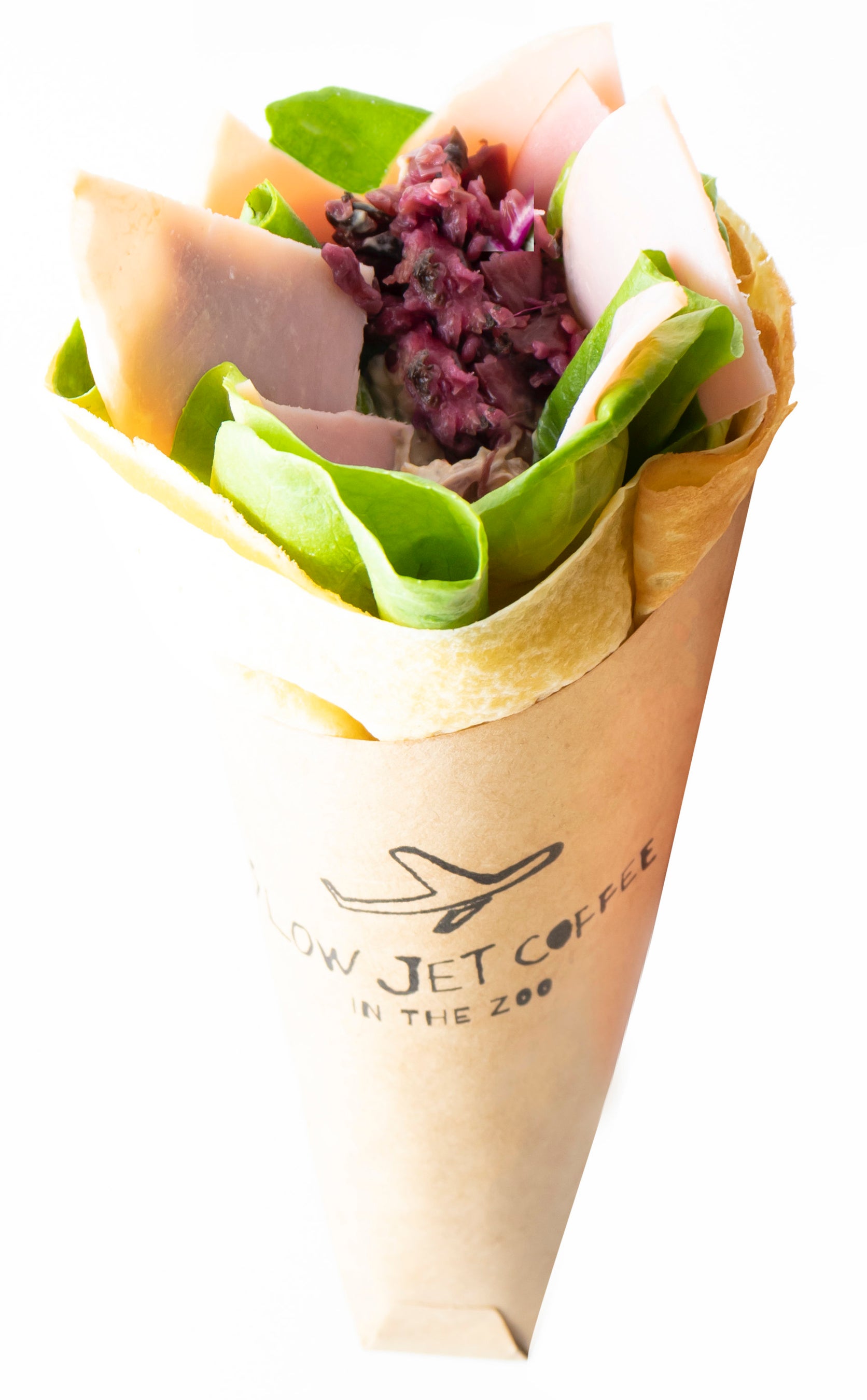 「京つけもの大安”のしば漬タルタルとロースハムのクレープ」680円