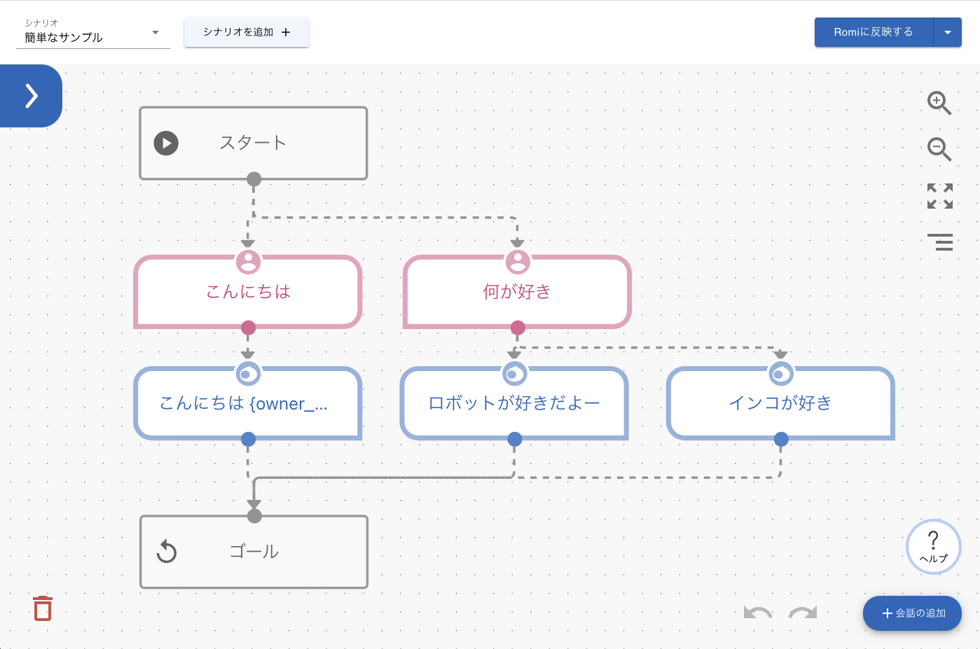 会話AIロボット「Romi」との会話を自由に作成できるプログラミング