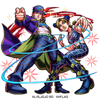 火属性　★6 ジョースター一族　徐倫＆承太郎 （獣神化後）　CV：ファイルーズあい（徐倫）、 小野大輔（承太郎）