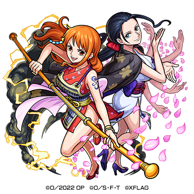 光属性　★6 泥棒猫ナミ＆悪魔の子ロビン （獣神化） CV：岡村明美（ナミ） 山口由里子（ロビン）