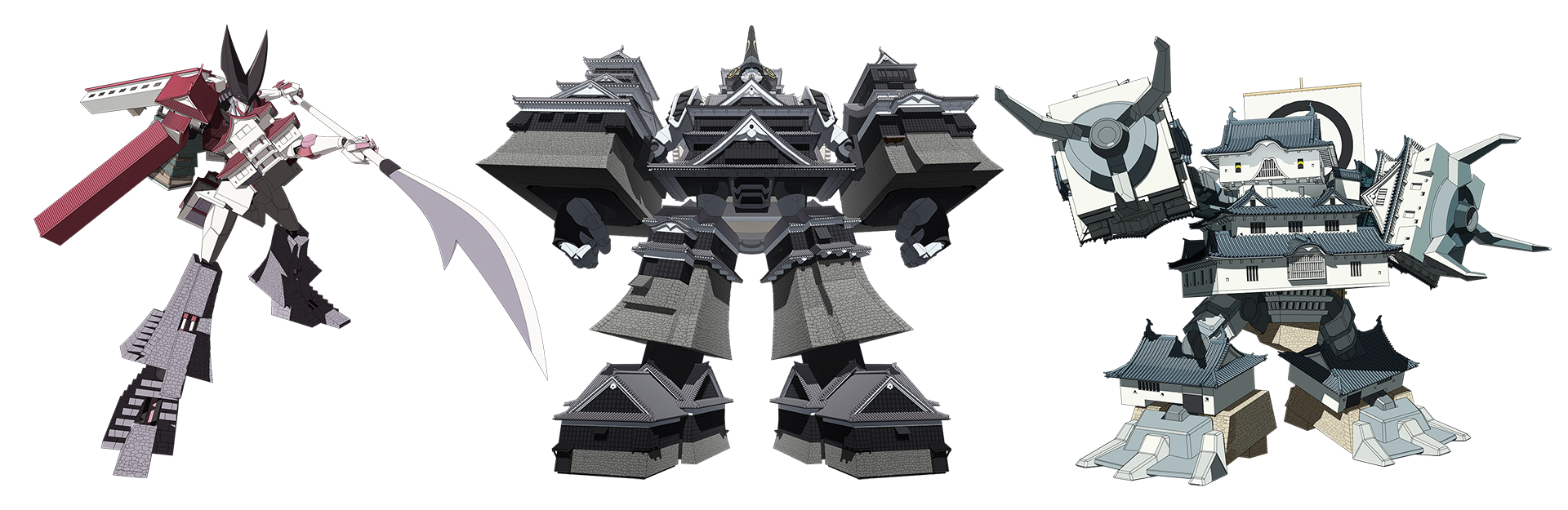 ▲左から：会津若松城、熊本城、高松城