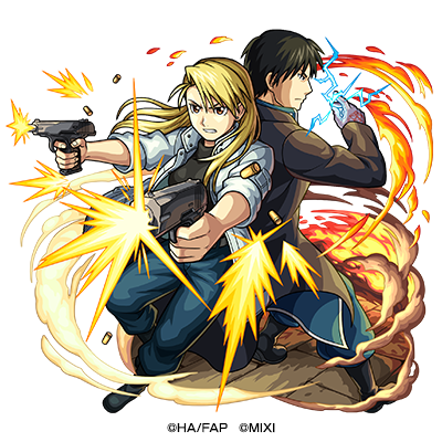 光属性　★6 預けし背中 リザ＆ロイ （獣神化） CV：折笠富美（リザ・ホークアイ） 三木眞一郎（ロイ・マスタング)