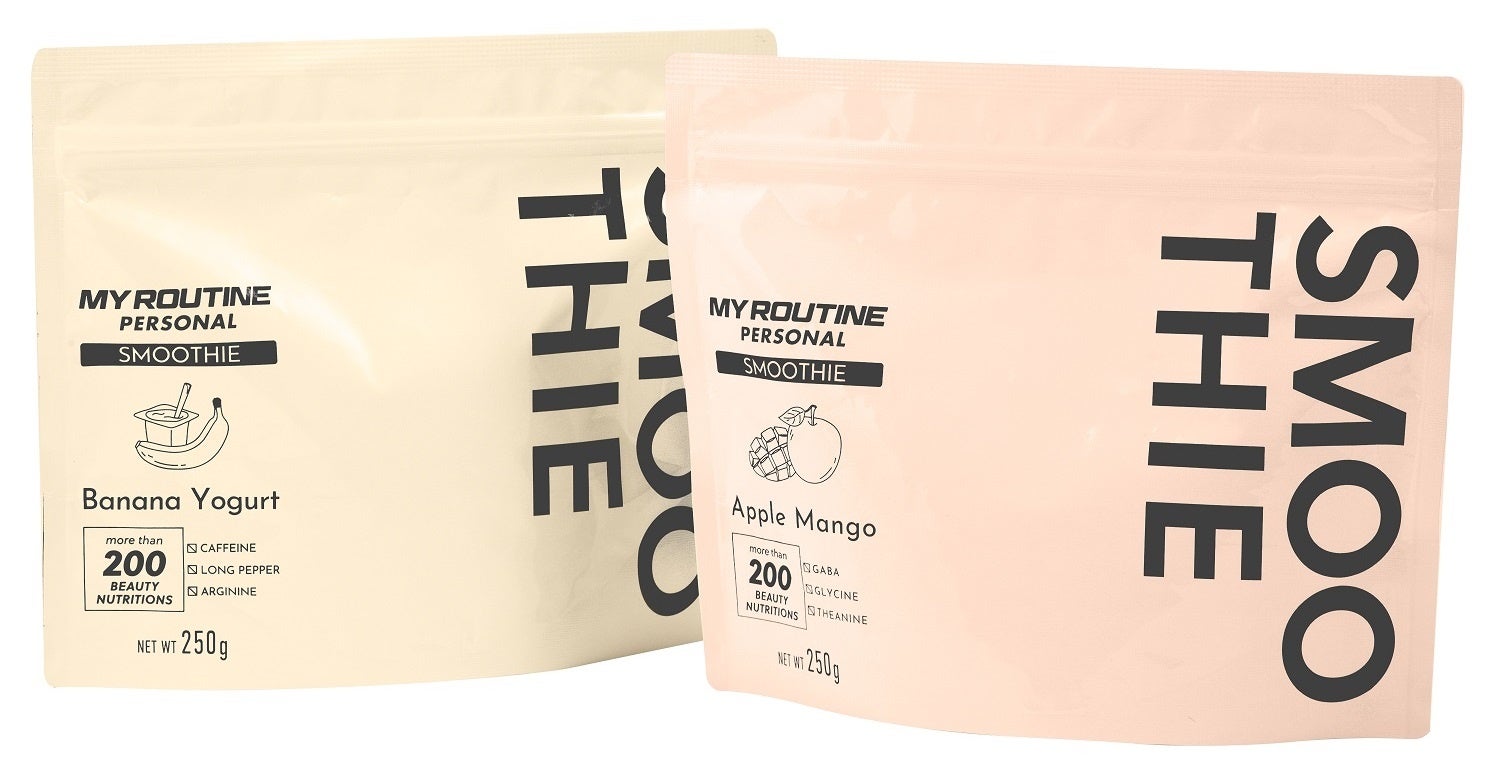左から、朝におすすめな「バナナヨーグルト風味」、夜におすすめな「アップルマンゴー風味」