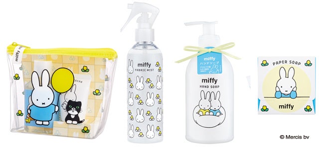 左から ハンドケアセット、ファブリックミスト、ハンドソープ、ペーパーソープ