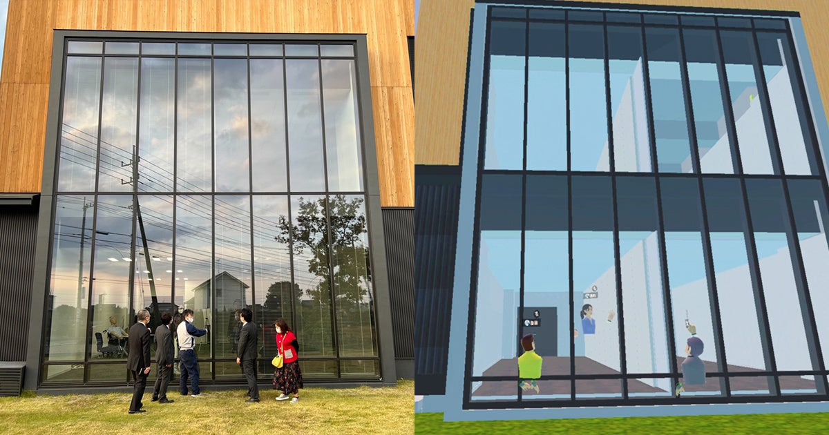 室内環境実験棟室内環境実験室の外部サッシで施工検討を行っている様子