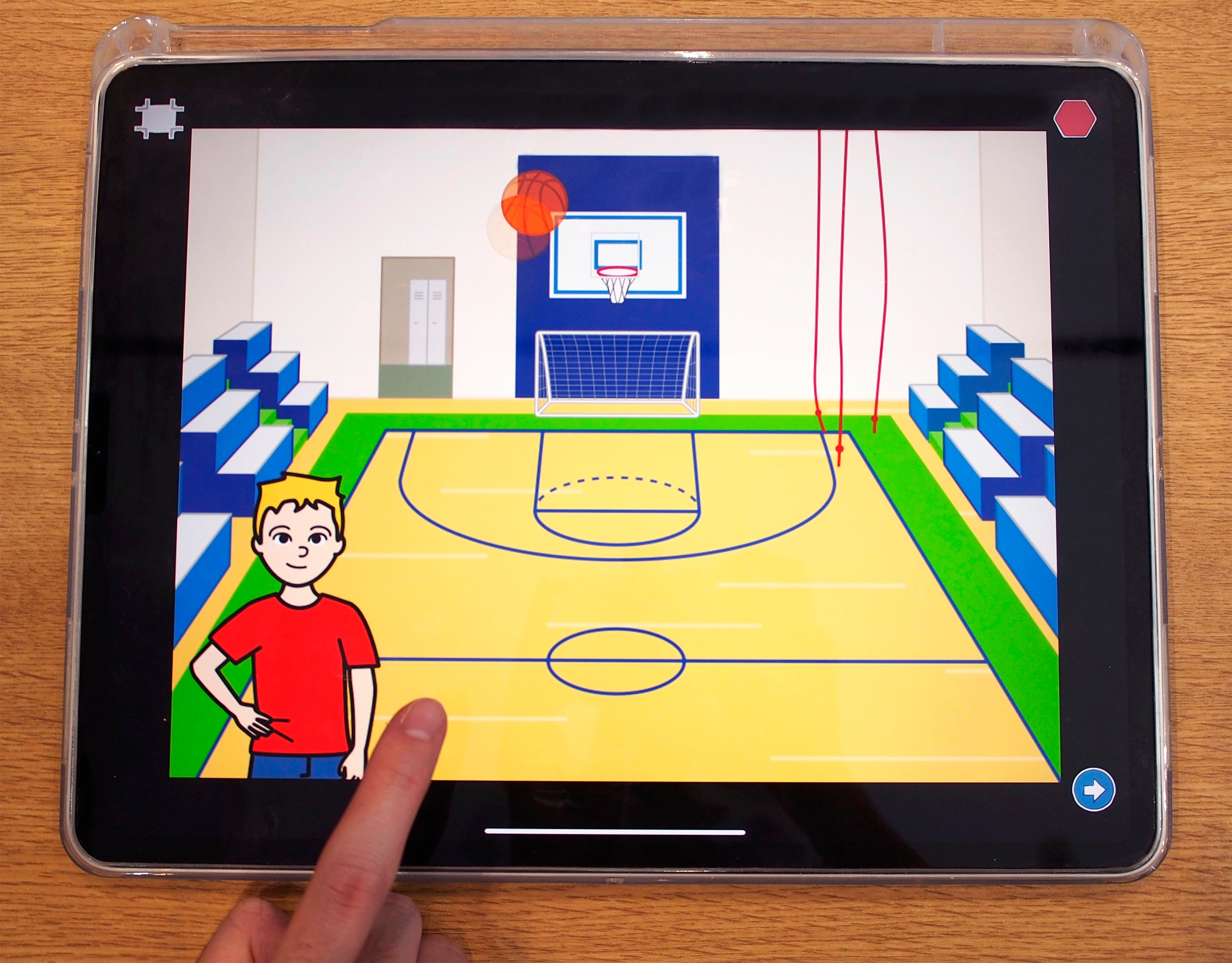 ▲タイミングよくシュートして、ゴールをきめよう！