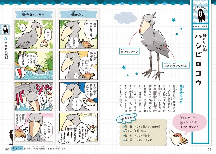 ▲動かない鳥ハシビロコウも、４コマまんがで動き出す！