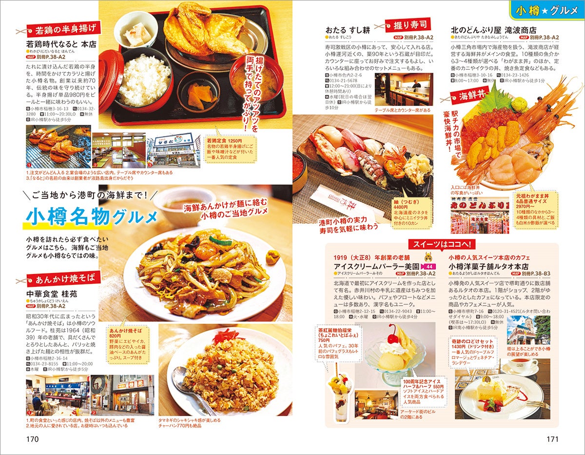 ▲現地を訪れたら絶対楽しみたいグルメ。スープカレーやジンギスカンの食べ方も併記