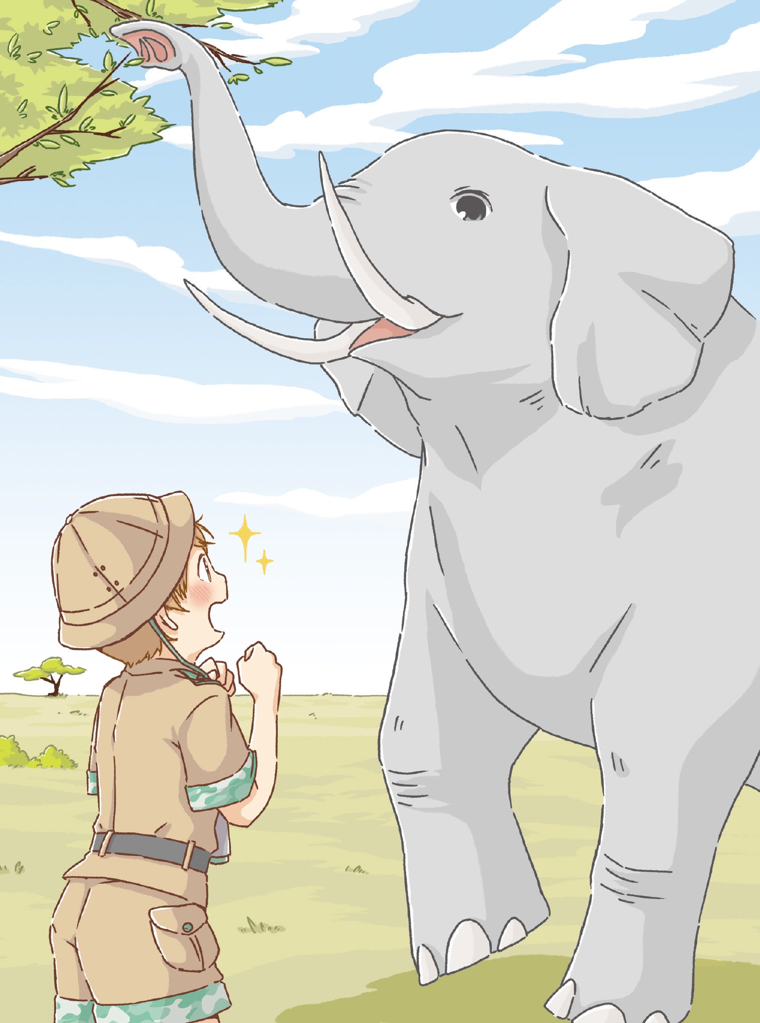 ▲『ぜんまいじかけのトリュフ 動物の国の救世主』本文ページ。ゾウと出会ったルイ