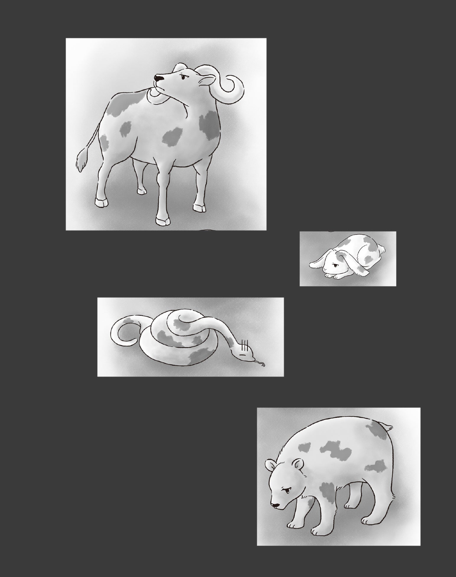 ▲『ぜんまいじかけのトリュフ 動物の国の救世主』奇妙な斑点の出る病気にかかった動物たち