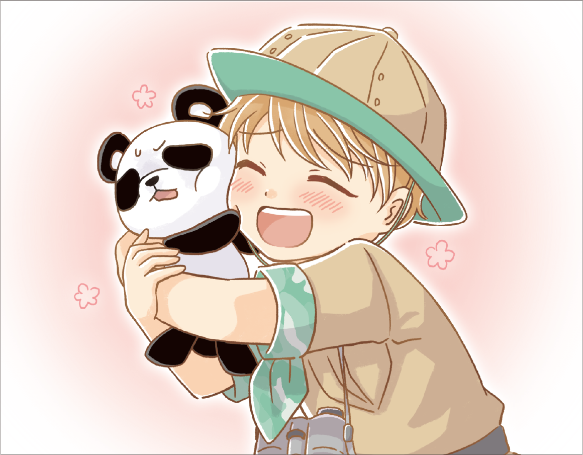 ▲『ぜんまいじかけのトリュフ 動物の国の救世主』　はしゃぐルイとスキンシップが嫌そうなブラック