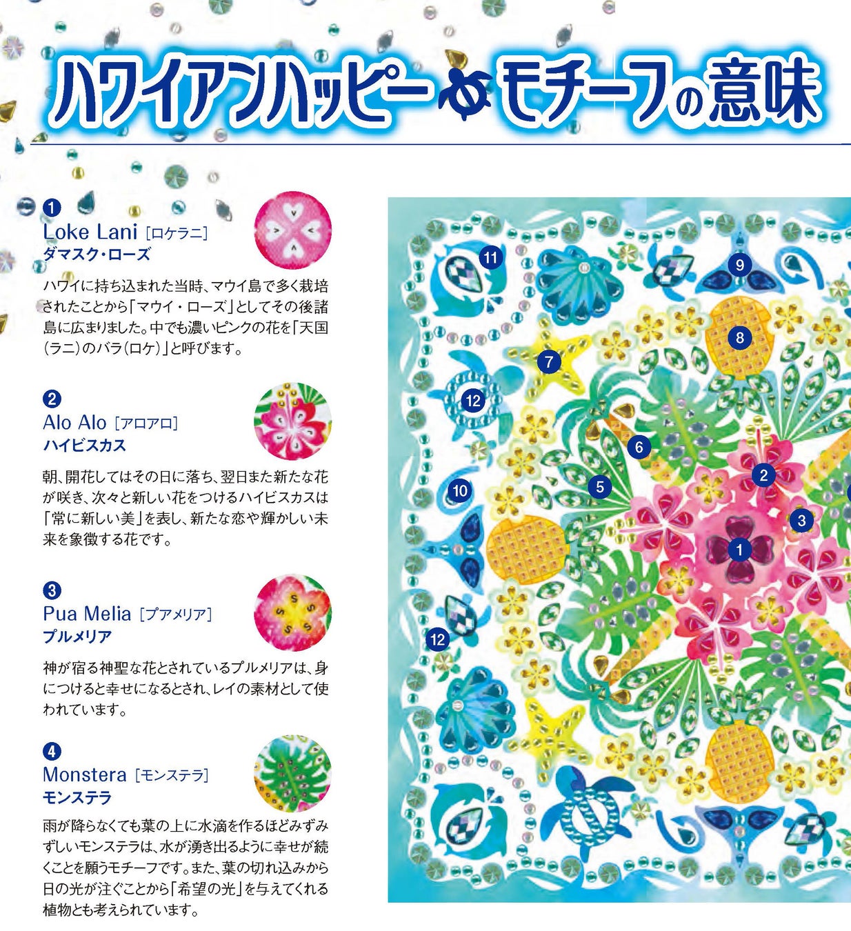 説明書の一部。モチーフの意味と絵の説明や詳しい作り方を掲載しています