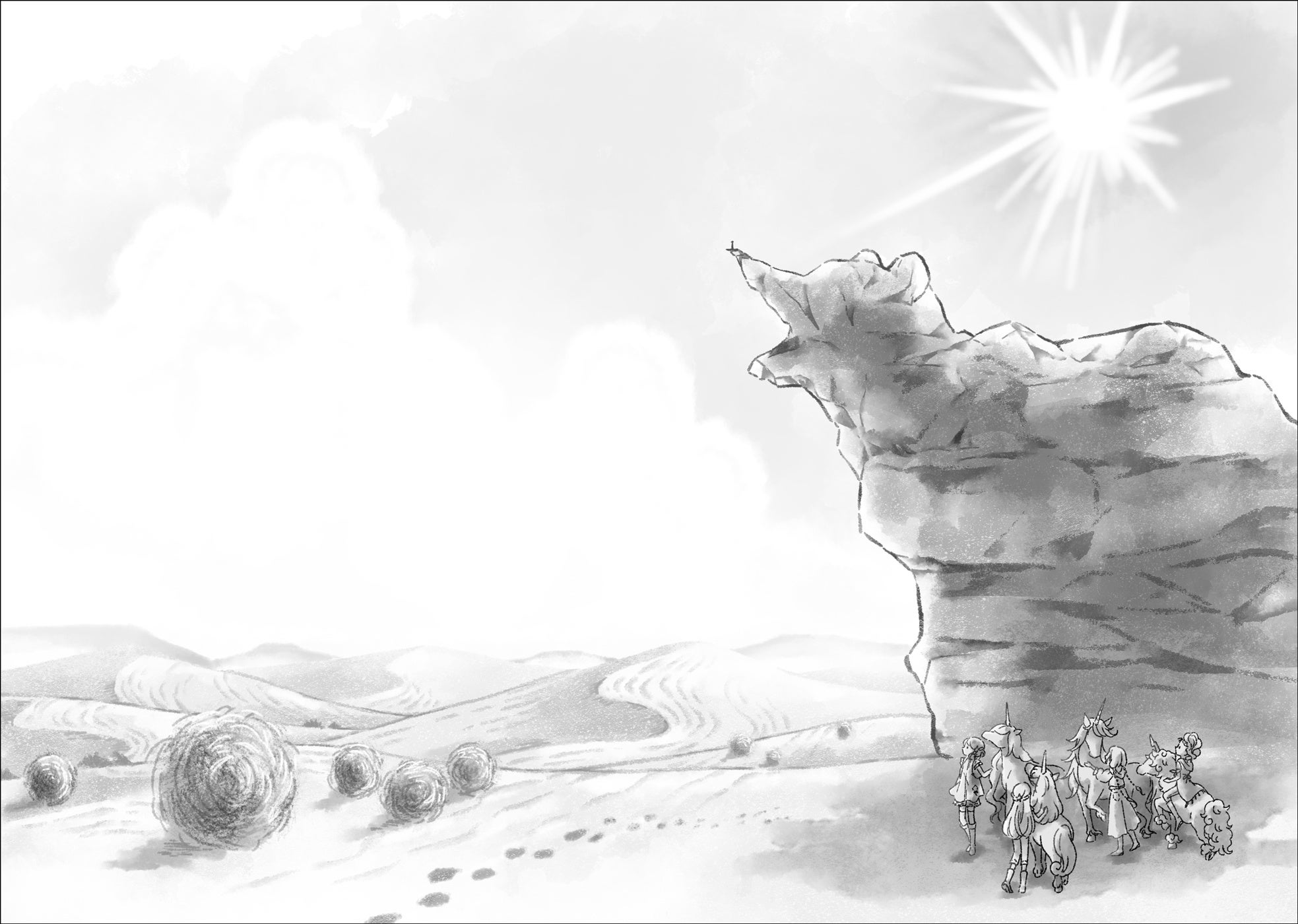 ▲砂漠にそびえるクマの岩