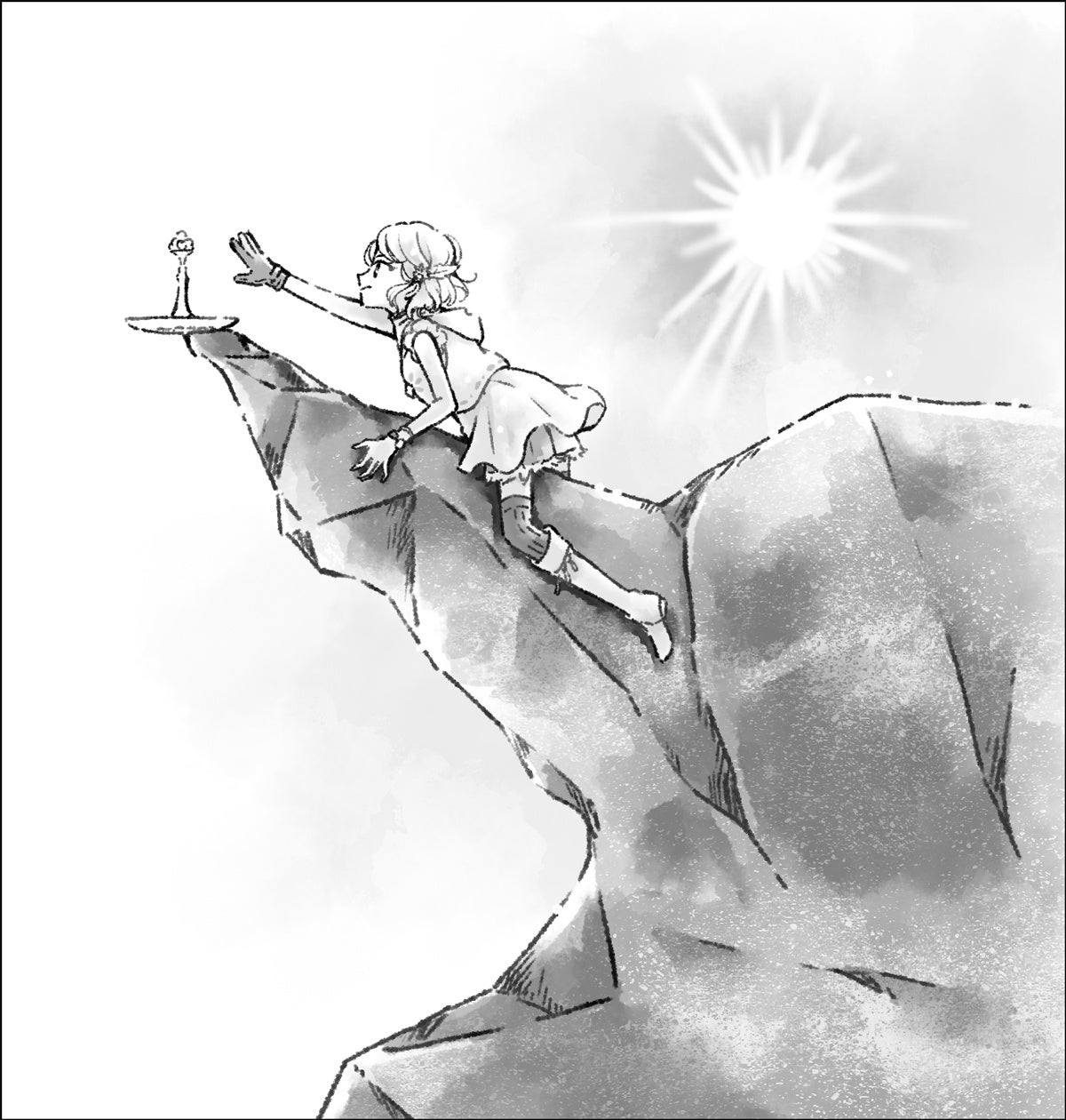 ▲命がけで巨大な岩の尖端へ！