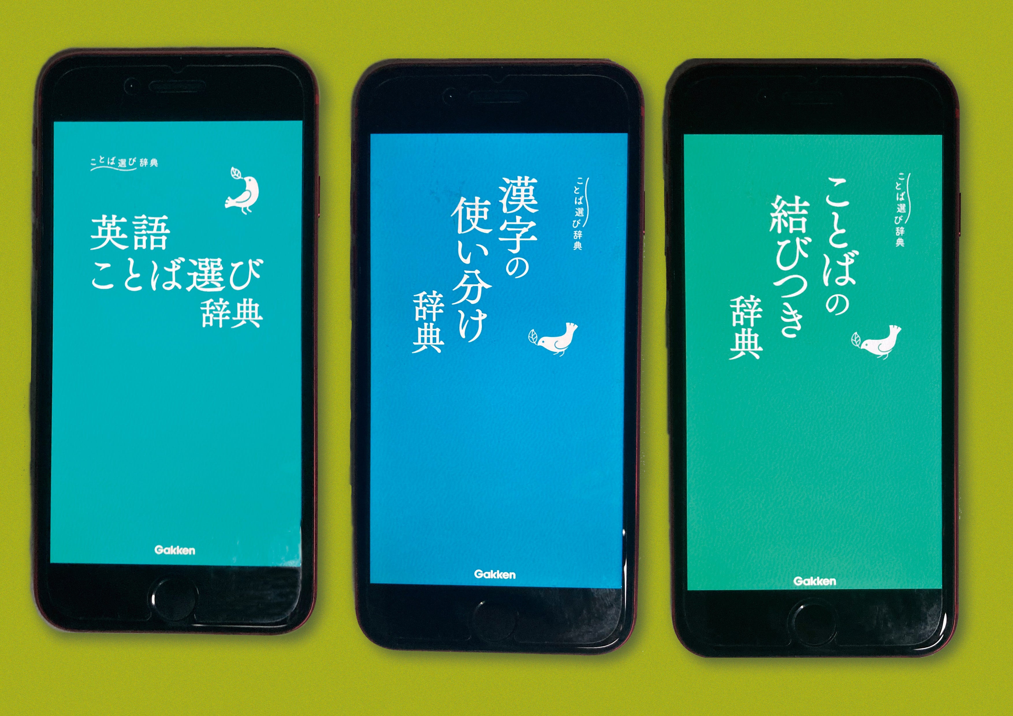 ▲左から『英語ことば選び辞典』『漢字の使い分け辞典』『ことばの結びつき辞典』