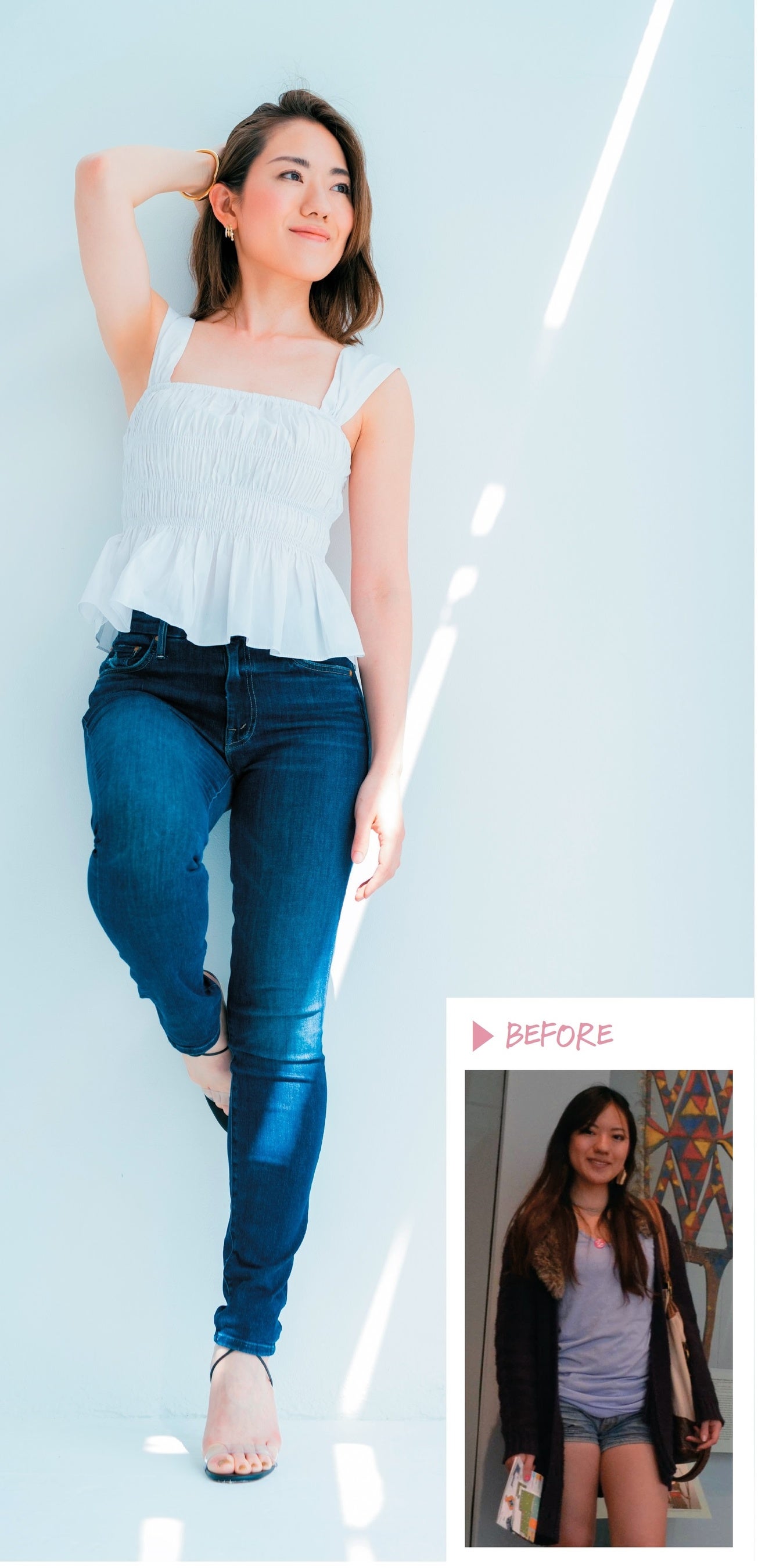 アカリ・リッピーさんご自身のBEFORE＆AFTER。失敗ダイエットを繰り返した末にアーユルヴェーダに出会い、マイナス13kgの健康的なボディに。