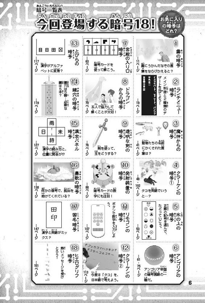 5巻より。「暗号一覧表」で、お気に入りの暗号が一目でわかる!