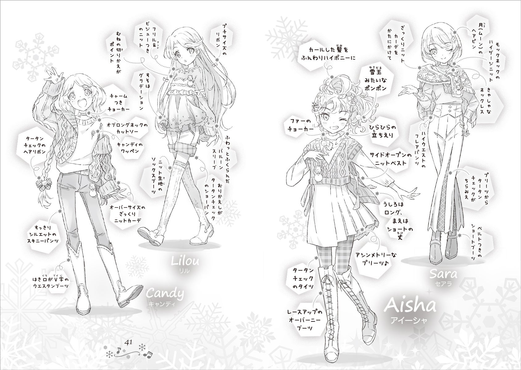 物語の途中に登場する、ファッション解説のページ