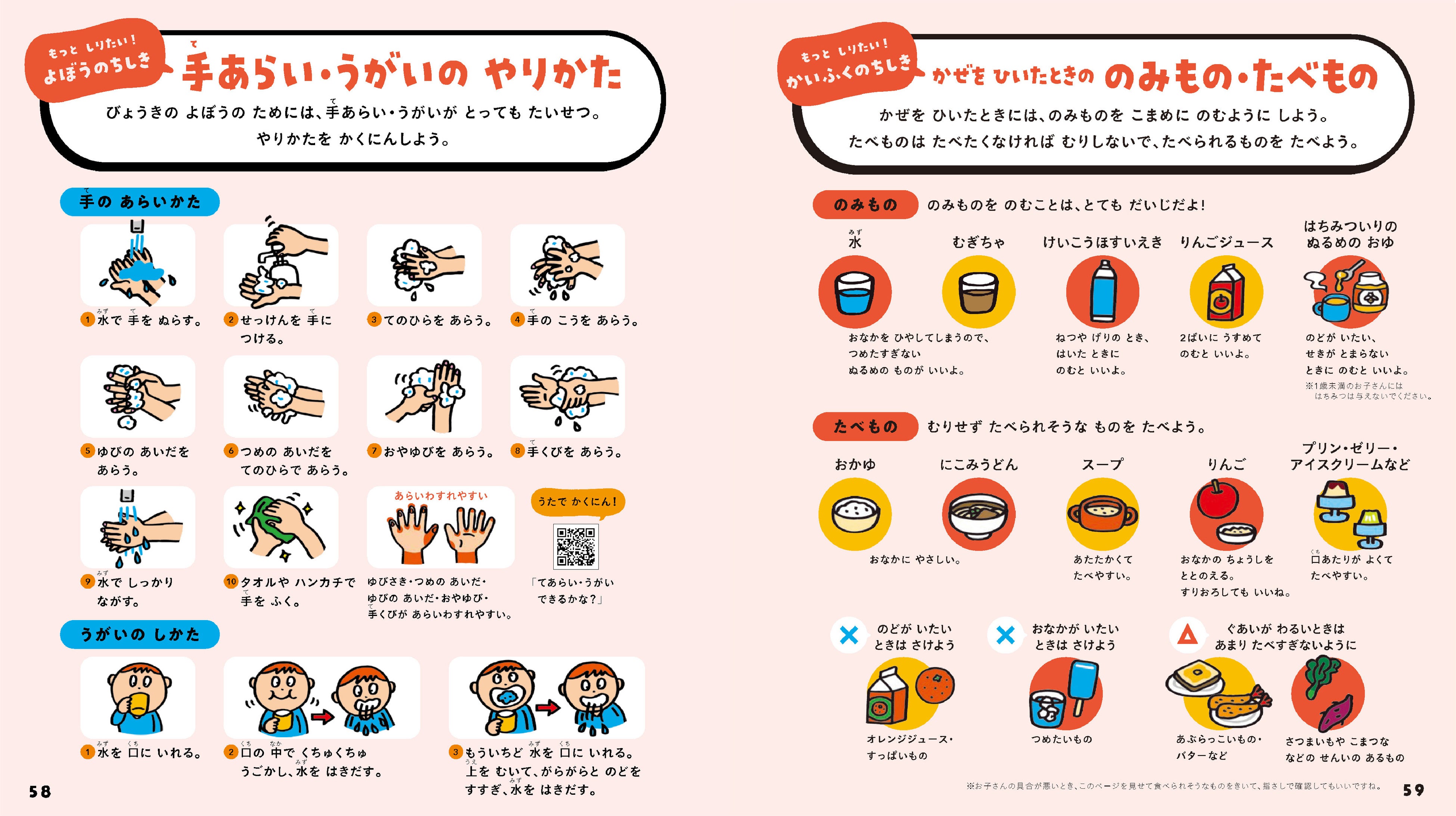 ▲手洗い・うがいのやり方など、親子でいっしょに確認しましょう。