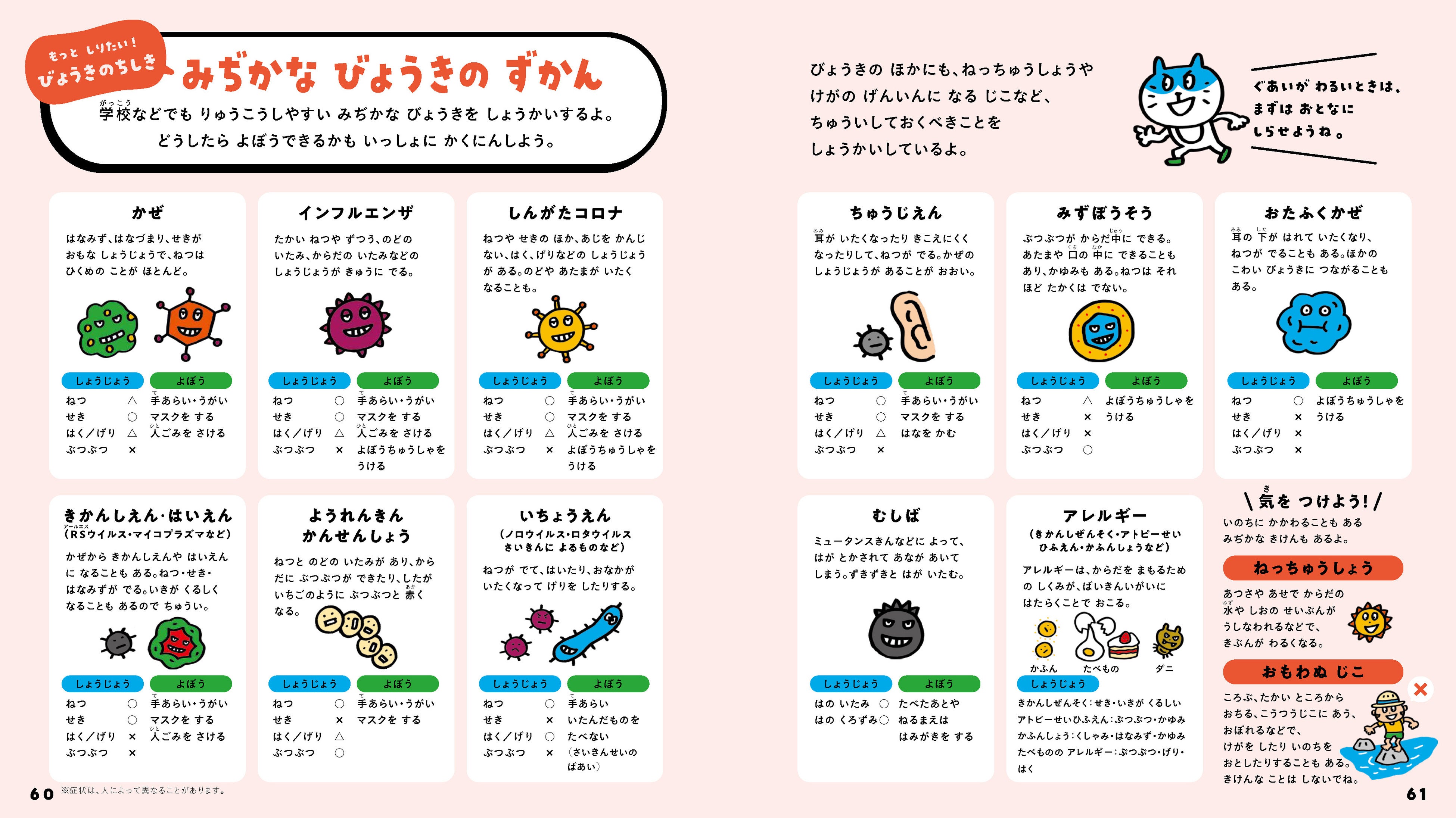 ▲病気の図鑑をみて、「こんな病気があるんだ」と知り、症状や予防の方法を確認できます。