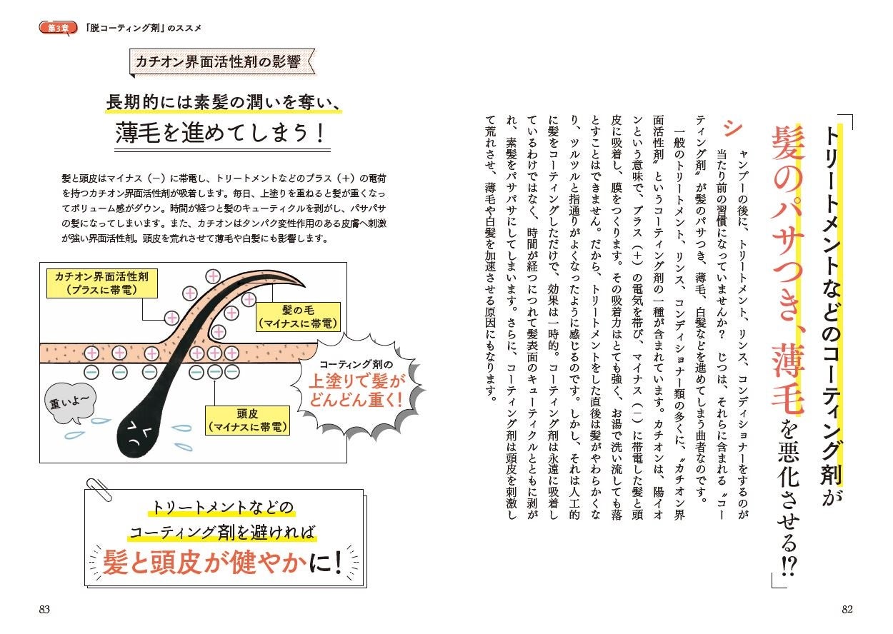 ▲髪と頭皮のダメージを抑え髪の寿命を延ばすための「脱コーティング剤」のススメほか、美髪作りに役立つ知識やノウハウが満載