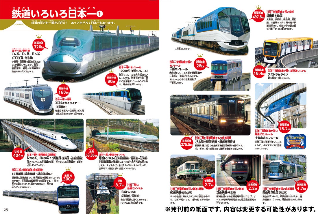 ▲車両の長さやＩＣカードなど、さまざまな情報を比べて見られるページも多数。鉄道は、各地を走る新型車両も網羅。あなたのまちの鉄道がきっとみつかります。