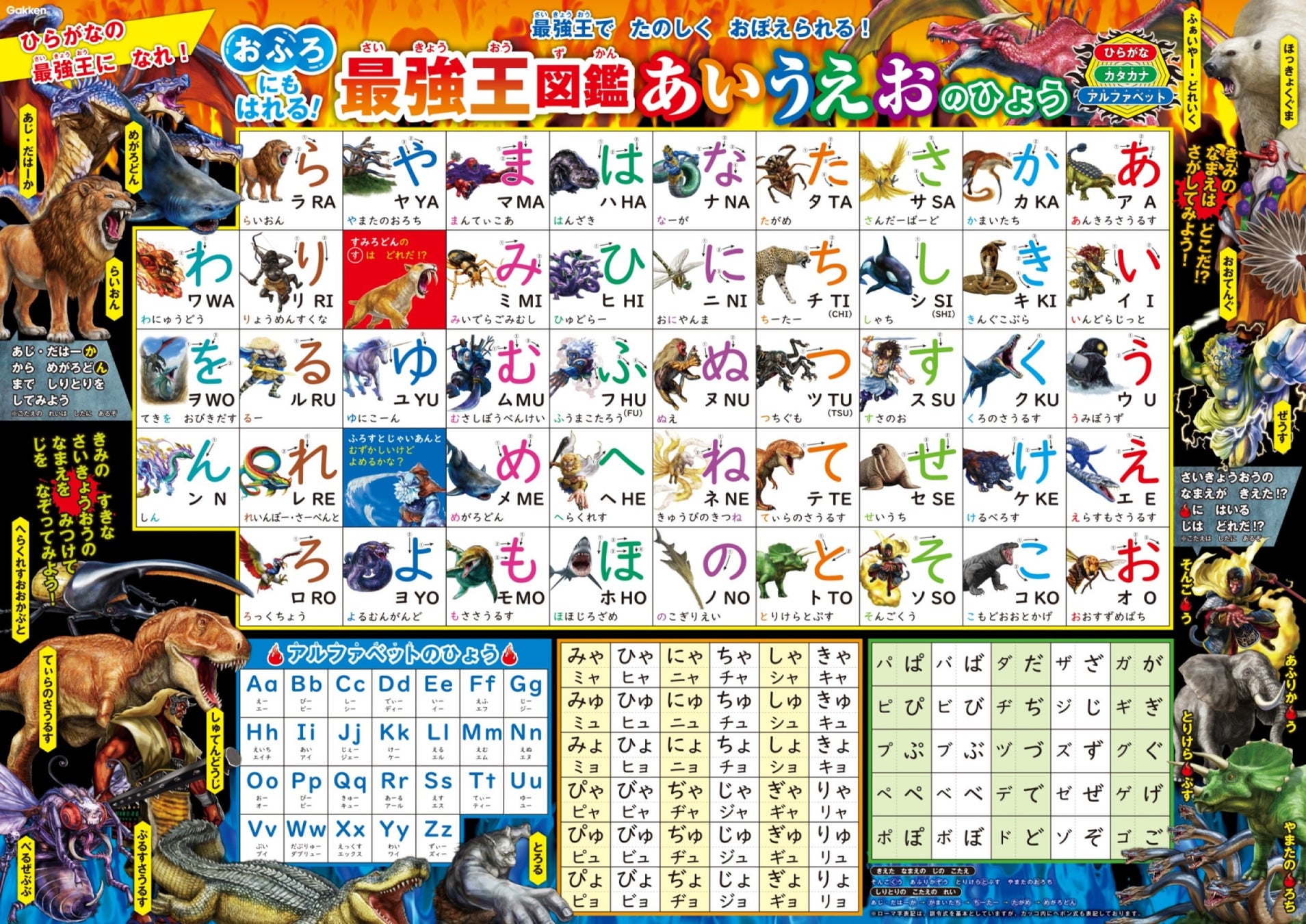 おふろでひらがなの最強王を目指せ!! 「最強王図鑑」シリーズより、あいうえお表ポスター『おふろにもはれる! 最強王図鑑あいうえおのひょう』2023年5月18日発売!