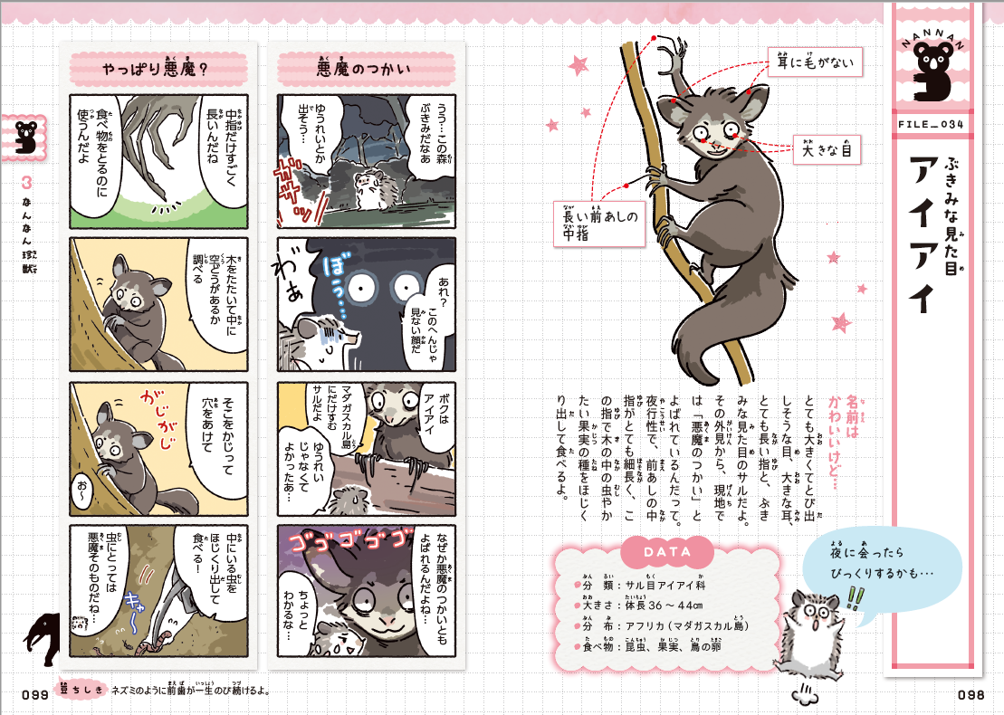 ▲名前も外見も生態も！ふしぎだらけのアイアイは３章で登場！