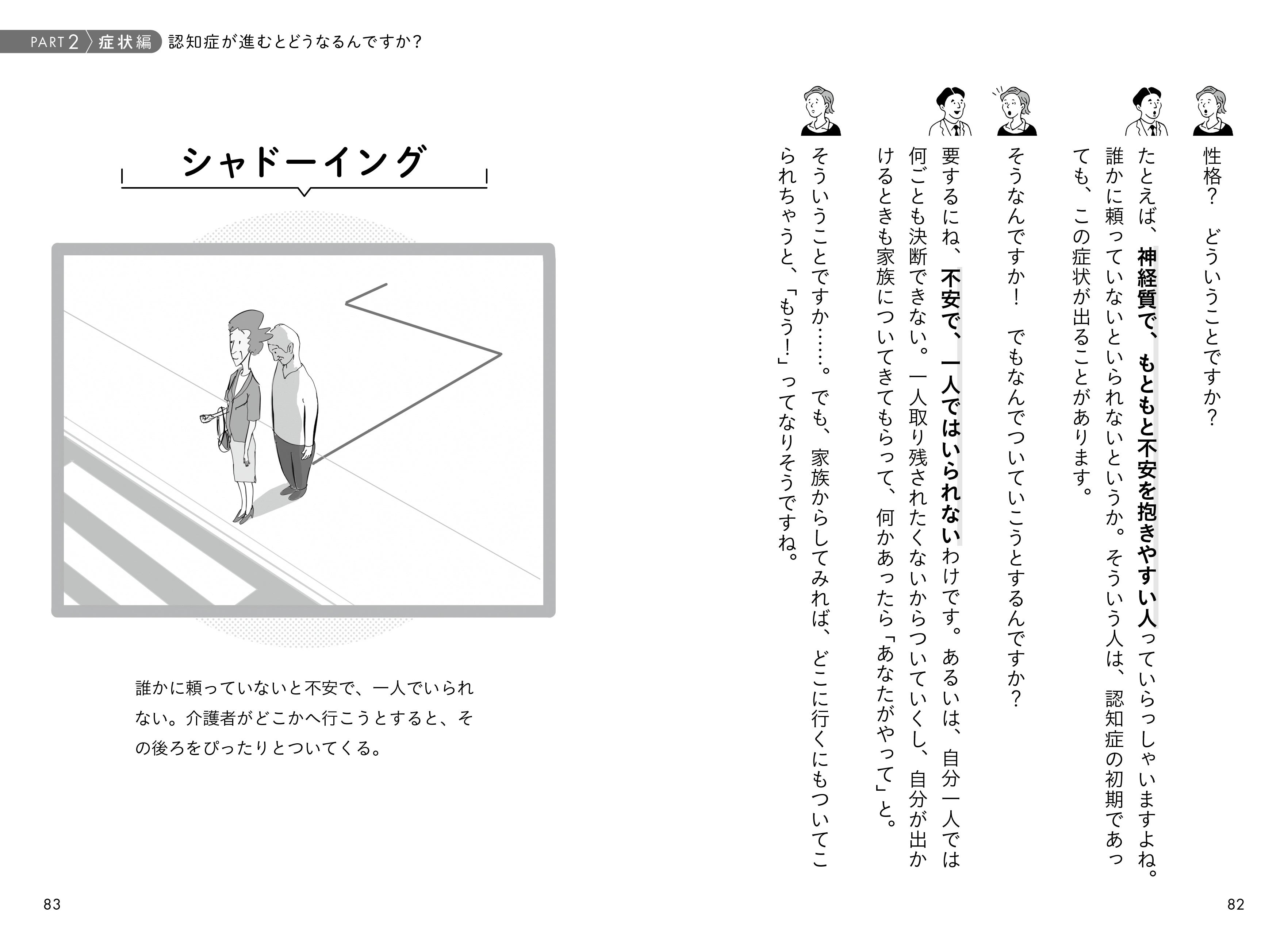 ▲そもそも認知症って何？　という、基本中の基本的疑問からスタートし、個々の症例解説につないでいく、初心者にとってやさしい会話、文章構成になっています