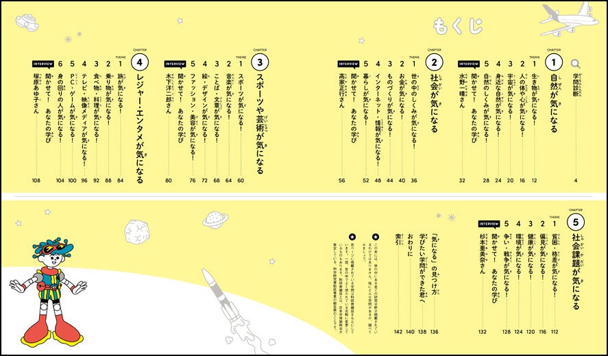 ▲『学問図鑑』のもくじ。「サイエンスアゴラ2023」では、出展ブースがこの①~⑤の5つのトピックごとに配置される。